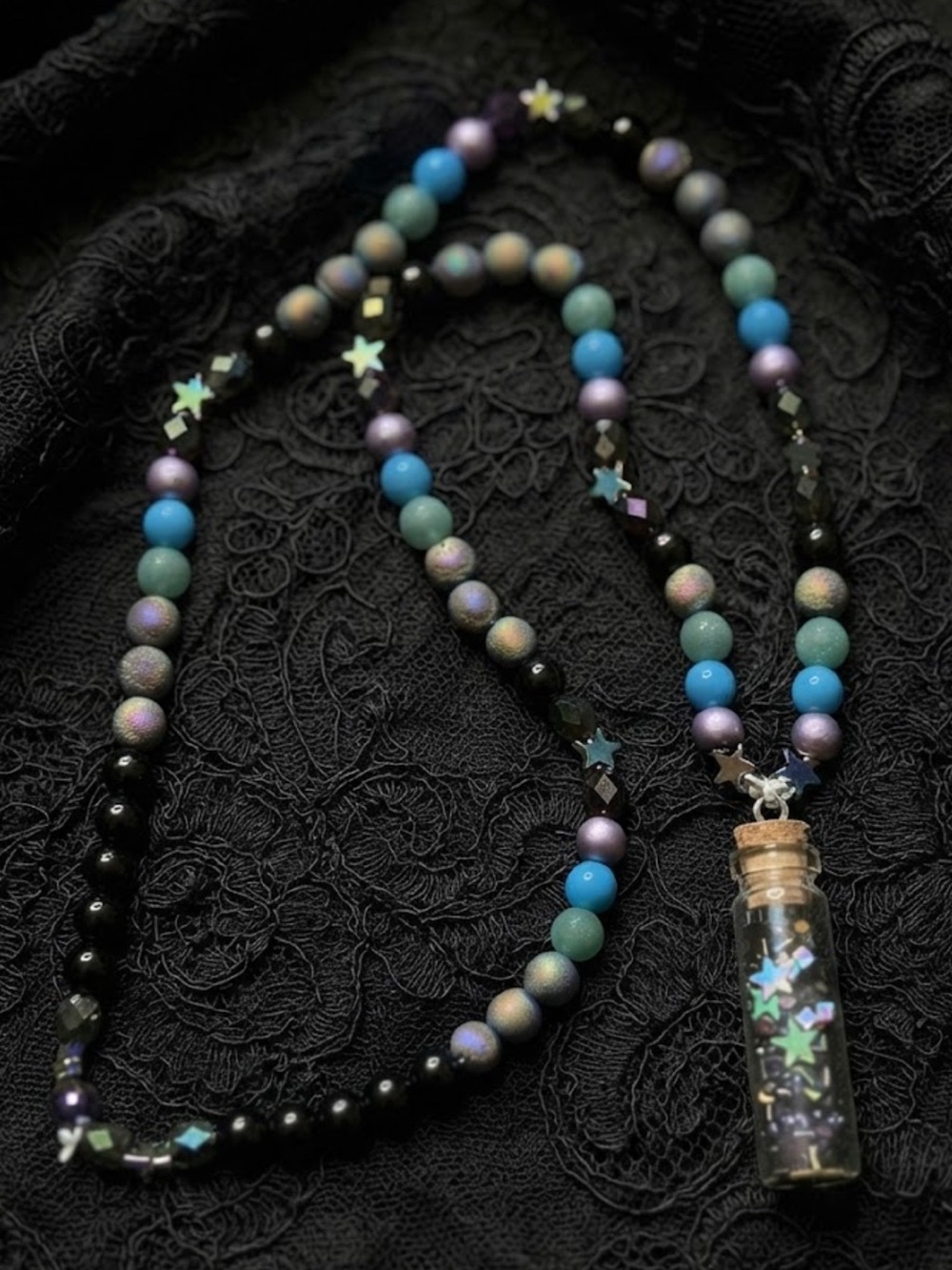Intoxicating Wishes Necklace (Rainbow Hematite, Black Obsidian, Rainbow Druzy) - Picture 1 of 4